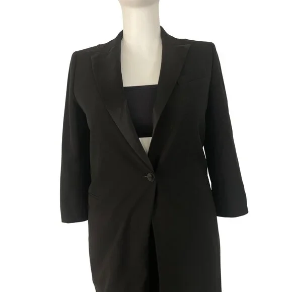 Lafayette 148 Black Womens Blazer 3/4 Sleeve Single-Button Size 14